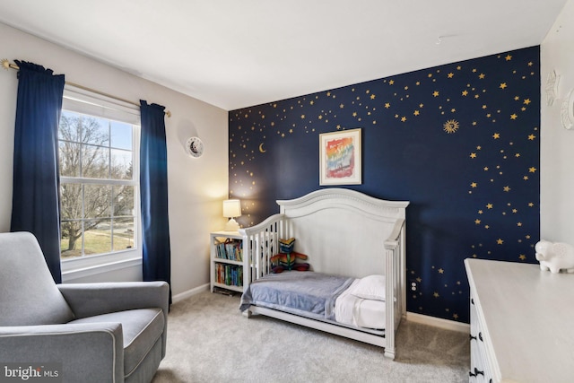 carpeted bedroom featuring multiple windows