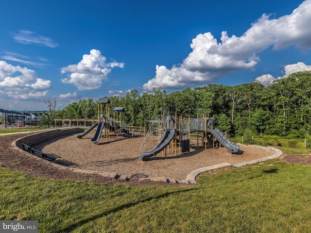 view of jungle gym with a yard