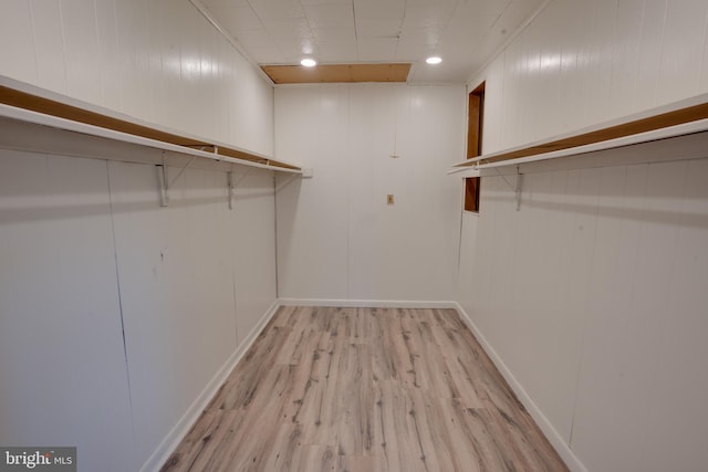 spacious closet featuring light hardwood / wood-style floors