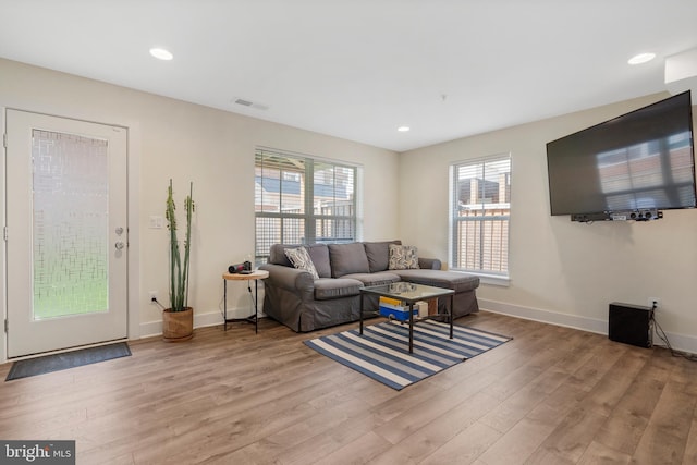 living room featuring light hardwood / wood-style flooring