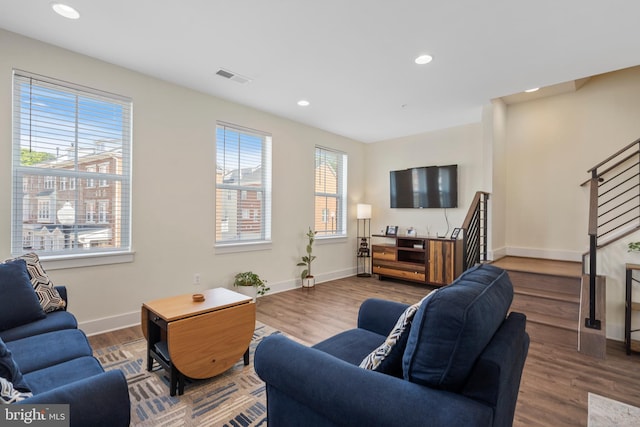 living room with hardwood / wood-style floors