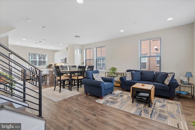 living room with hardwood / wood-style flooring