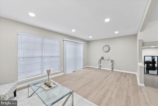 living room with light hardwood / wood-style flooring