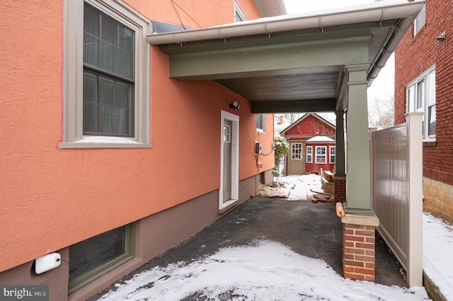 view of snow covered property