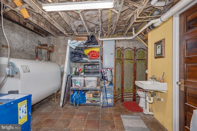 basement featuring sink and electric panel