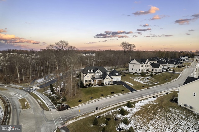 view of aerial view at dusk