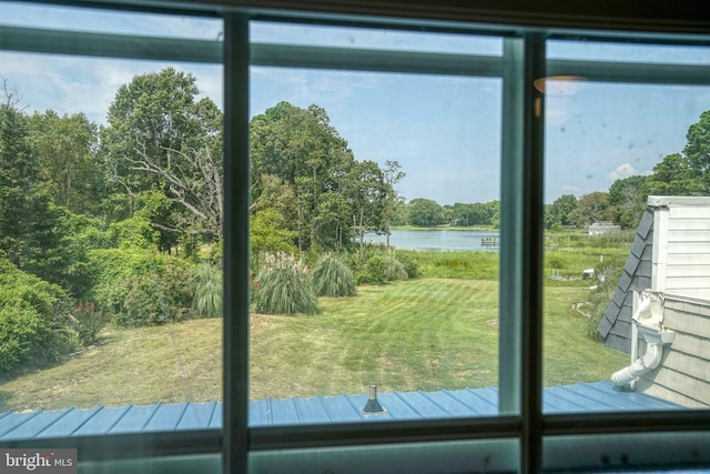 entryway with a water view