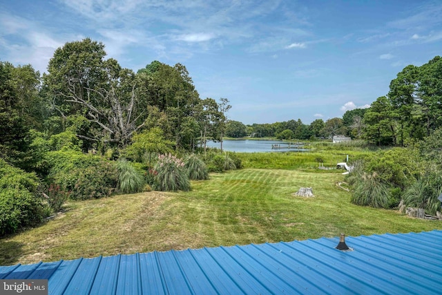 view of yard with a water view