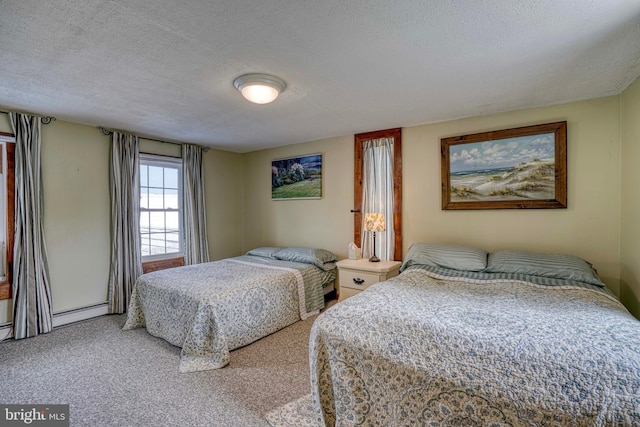 bedroom with carpet flooring and a textured ceiling