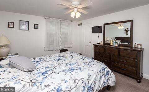 bedroom with carpet flooring and ceiling fan