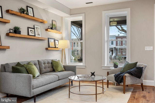 living room with light wood-type flooring