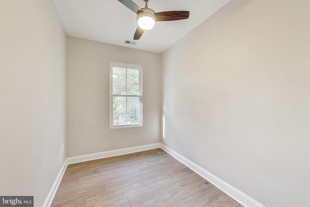 unfurnished room featuring ceiling fan and light hardwood / wood-style floors