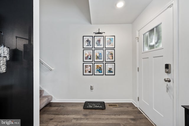 foyer with dark wood-type flooring