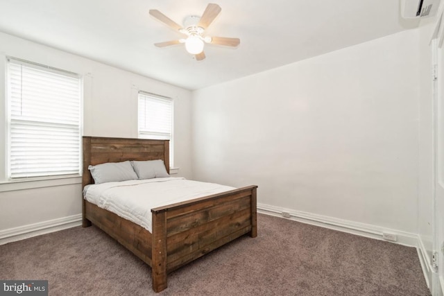 bedroom with ceiling fan and carpet