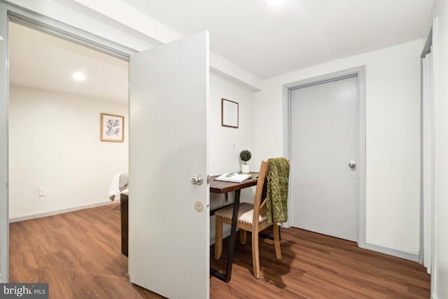 home office featuring hardwood / wood-style flooring