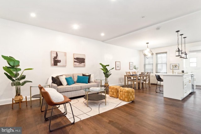 living room featuring dark hardwood / wood-style floors