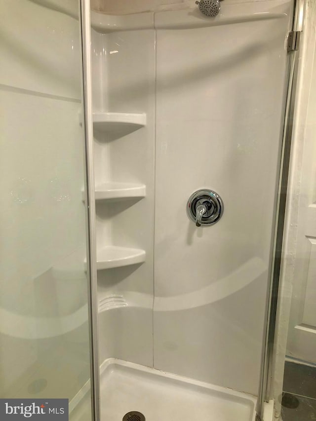 bathroom featuring a shower with door