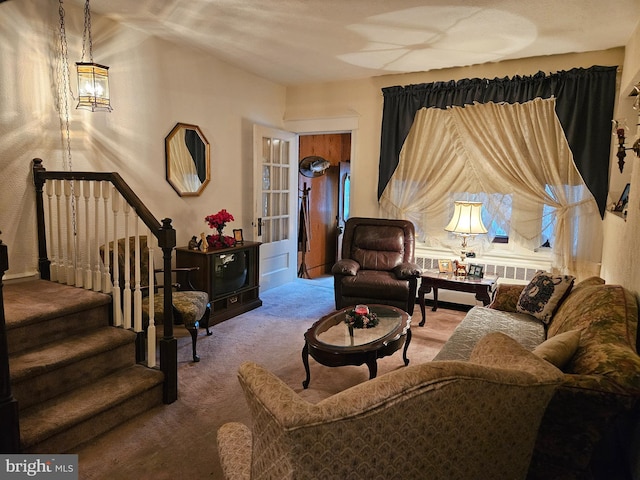 sitting room featuring carpet flooring