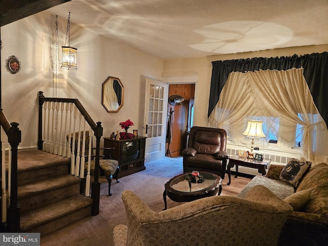 sitting room with carpet flooring