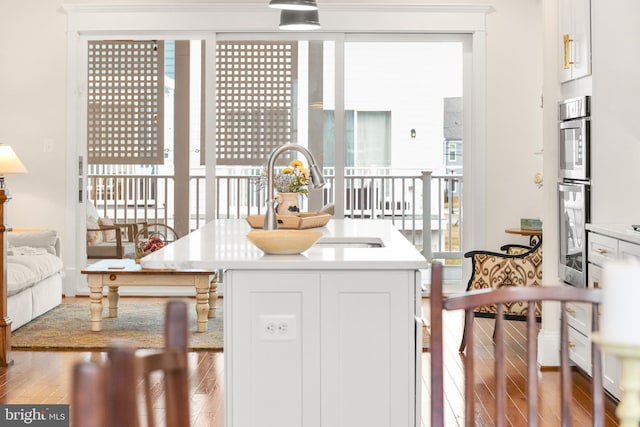 kitchen with a healthy amount of sunlight, a sink, and wood finished floors