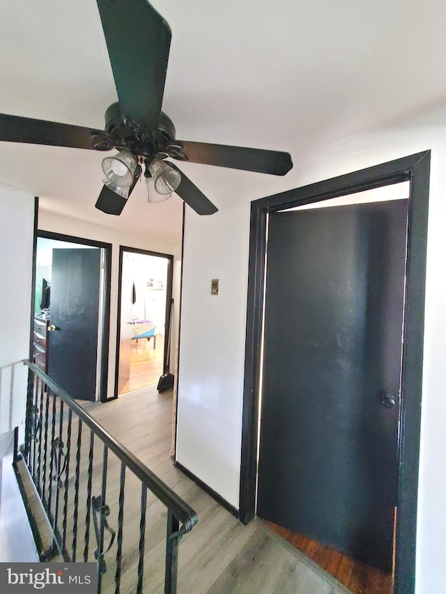 interior space featuring hardwood / wood-style flooring and ceiling fan