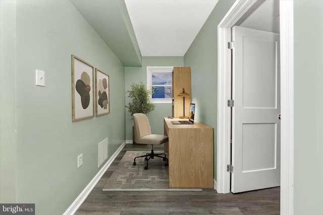 office area with dark hardwood / wood-style flooring