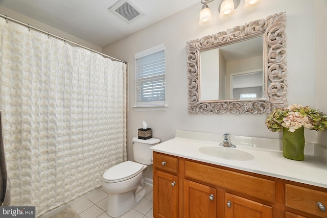 bathroom featuring tile patterned flooring, vanity, and toilet