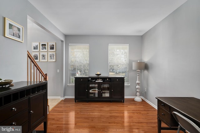 office area featuring light hardwood / wood-style floors