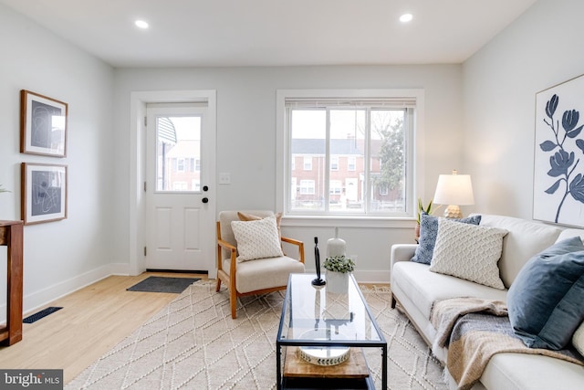 living room featuring light hardwood / wood-style flooring