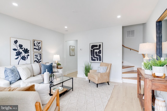 living room featuring light hardwood / wood-style flooring