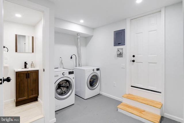 laundry room with washer and clothes dryer and electric panel