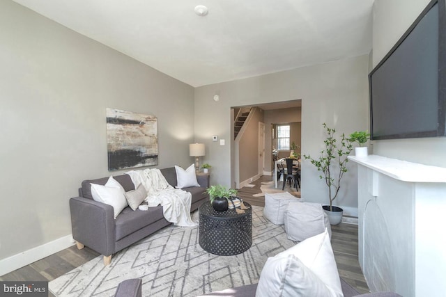 living room with hardwood / wood-style flooring