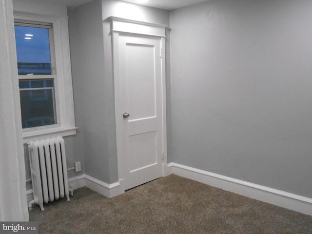 interior space with carpet and radiator