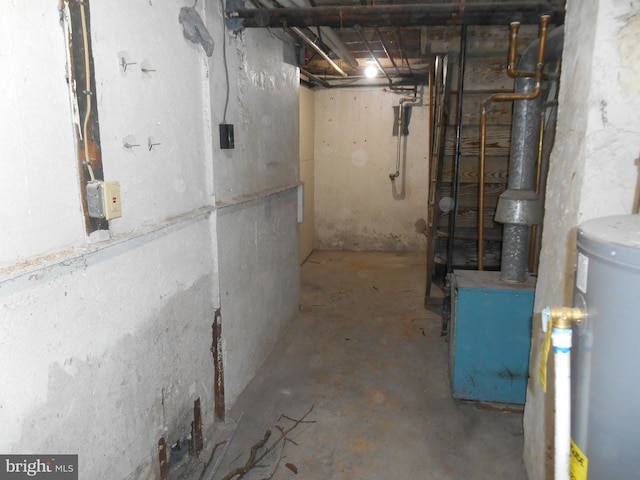 basement featuring gas water heater