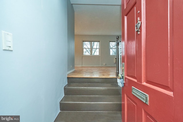 entryway with dark hardwood / wood-style flooring