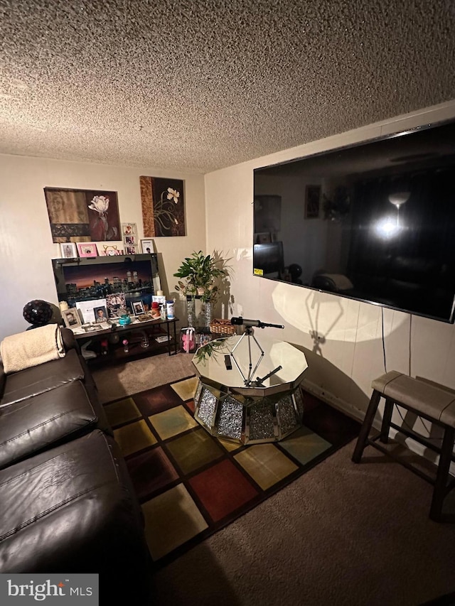 living room featuring a textured ceiling