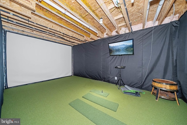 playroom with golf simulator