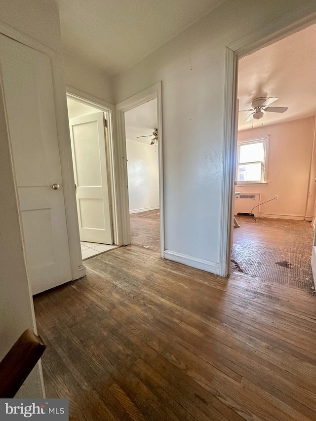 corridor featuring hardwood / wood-style flooring and radiator