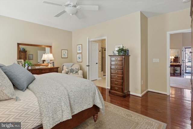 bedroom featuring wood-type flooring and ceiling fan