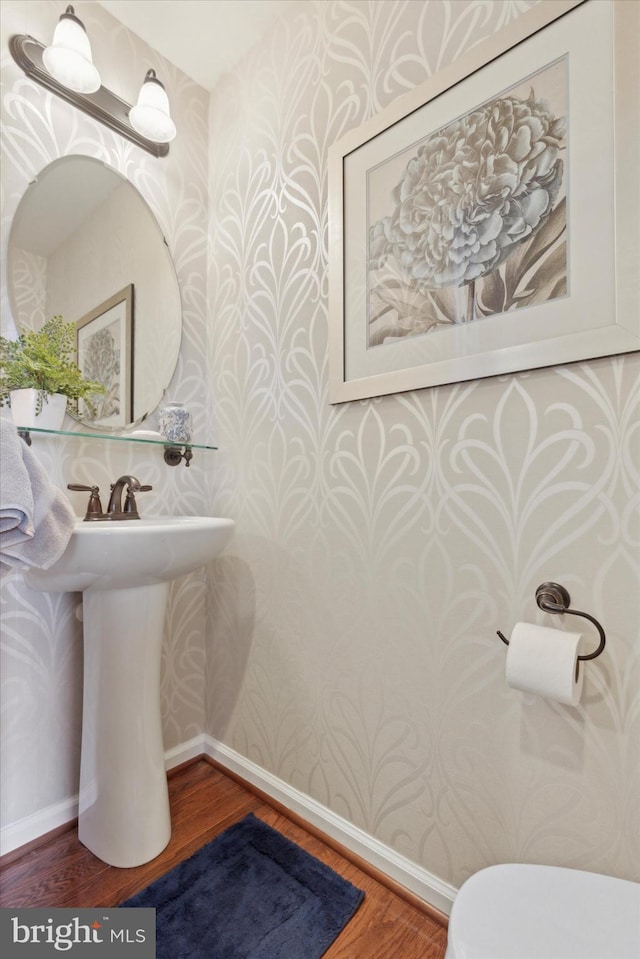 bathroom with hardwood / wood-style floors