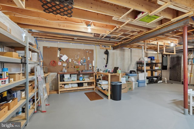 basement with a workshop area