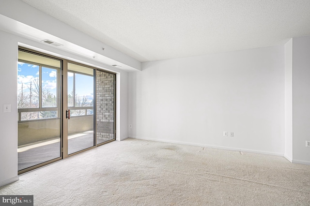 spare room with a textured ceiling and carpet flooring