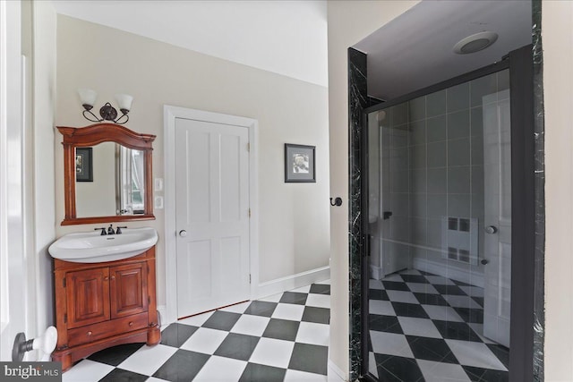 bathroom featuring vanity and walk in shower