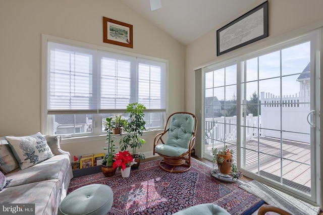 sunroom with lofted ceiling