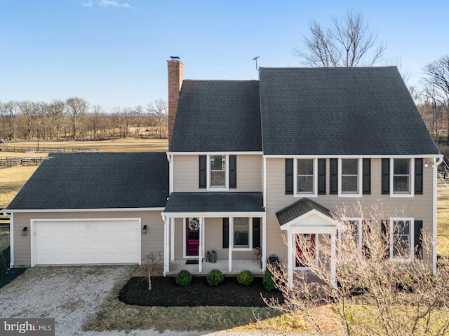 view of front property featuring a porch and a garage