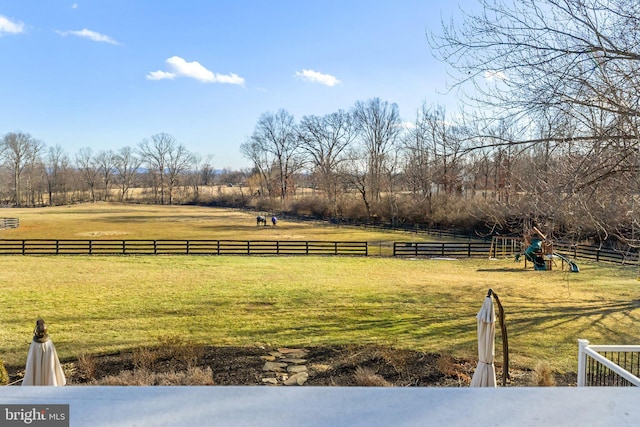 view of yard with a rural view