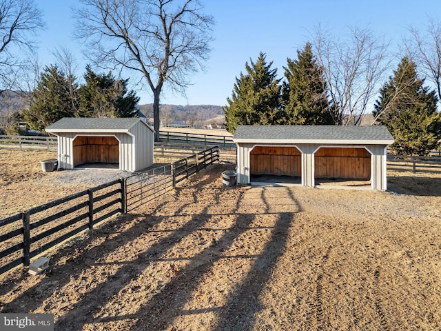 garage with a rural view