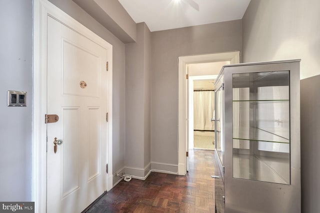 entrance foyer with dark parquet floors