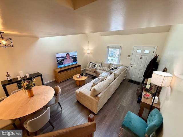 living room with dark wood-type flooring