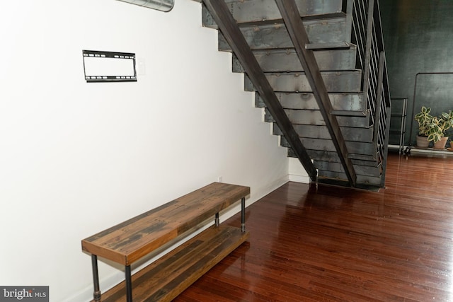 basement with dark wood-type flooring